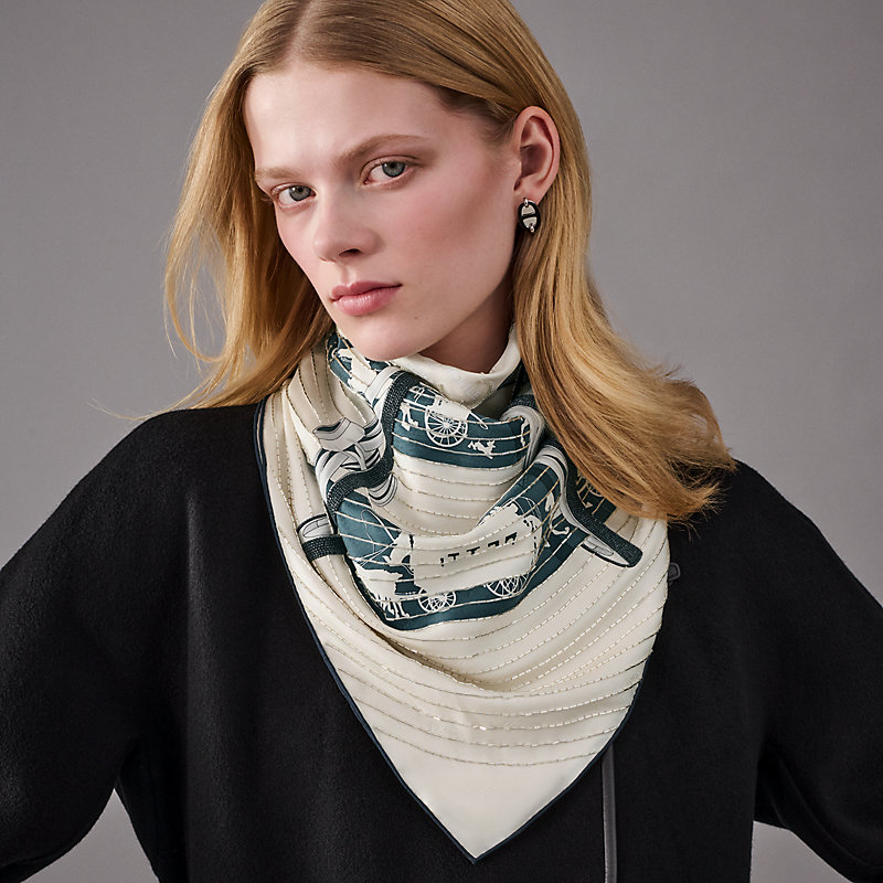 Paris Qui Roule embroidered scarf 70 - Beige | Hermès USA